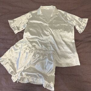 White satin pajamas. Size large.